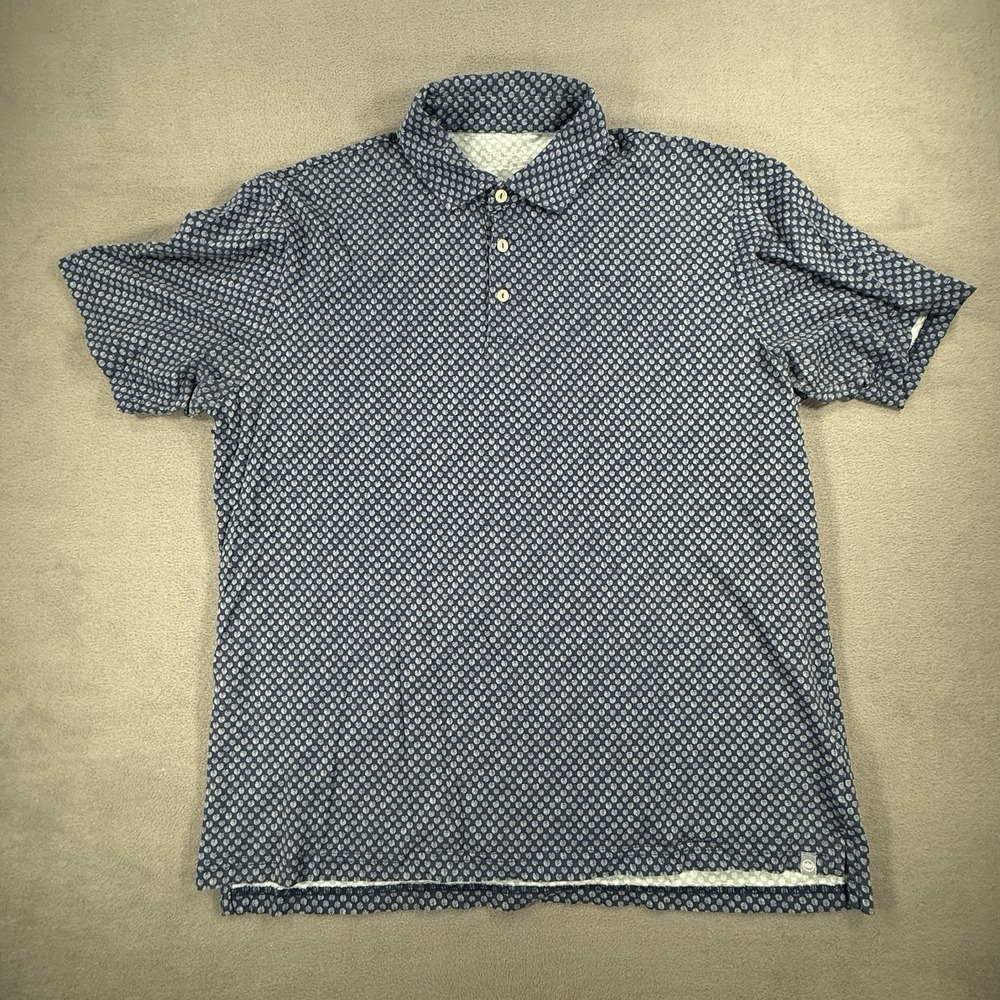 Peter Millar Polo Shirt Mens Extra‎ Large Blue Palm Leaf Print Golf XL